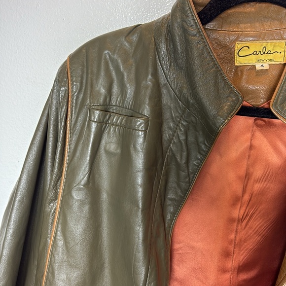 Vintage Leather Bomber Jacket by Carla New York SzM-LP - Picture 4 of 8